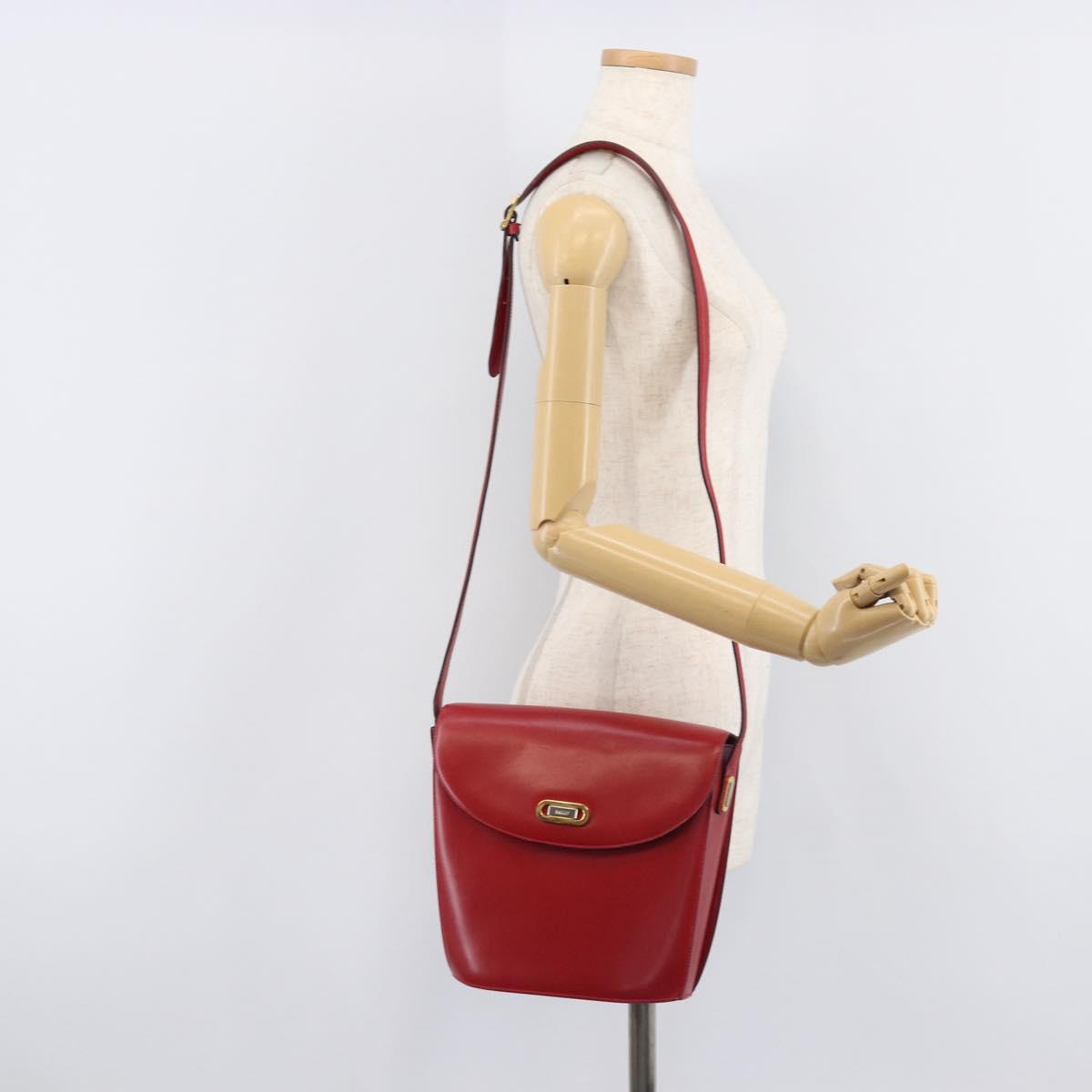 Bally Shoulder Bag Leather Red Gold Tone Auth 209593