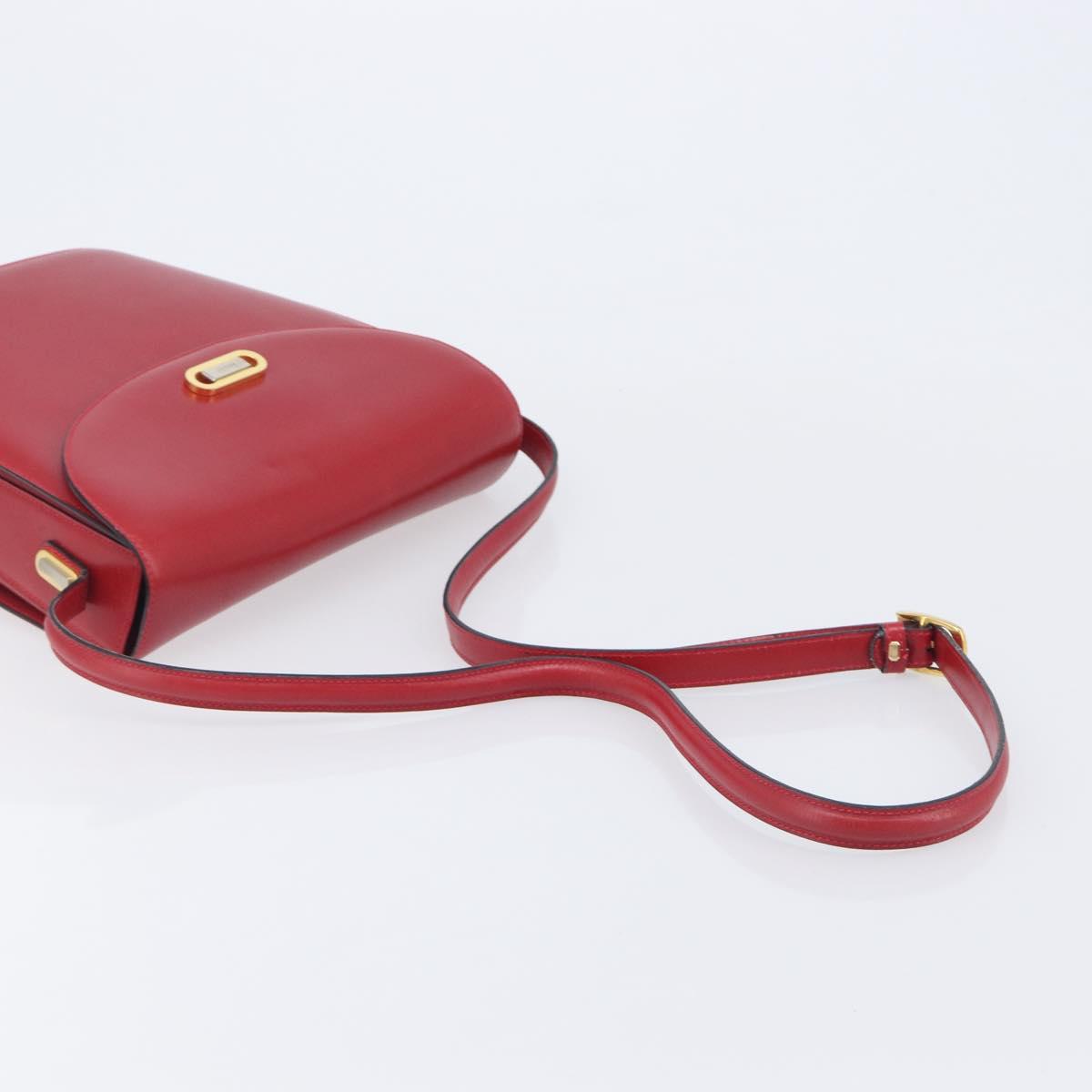 Bally Shoulder Bag Leather Red Gold Tone Auth 209593