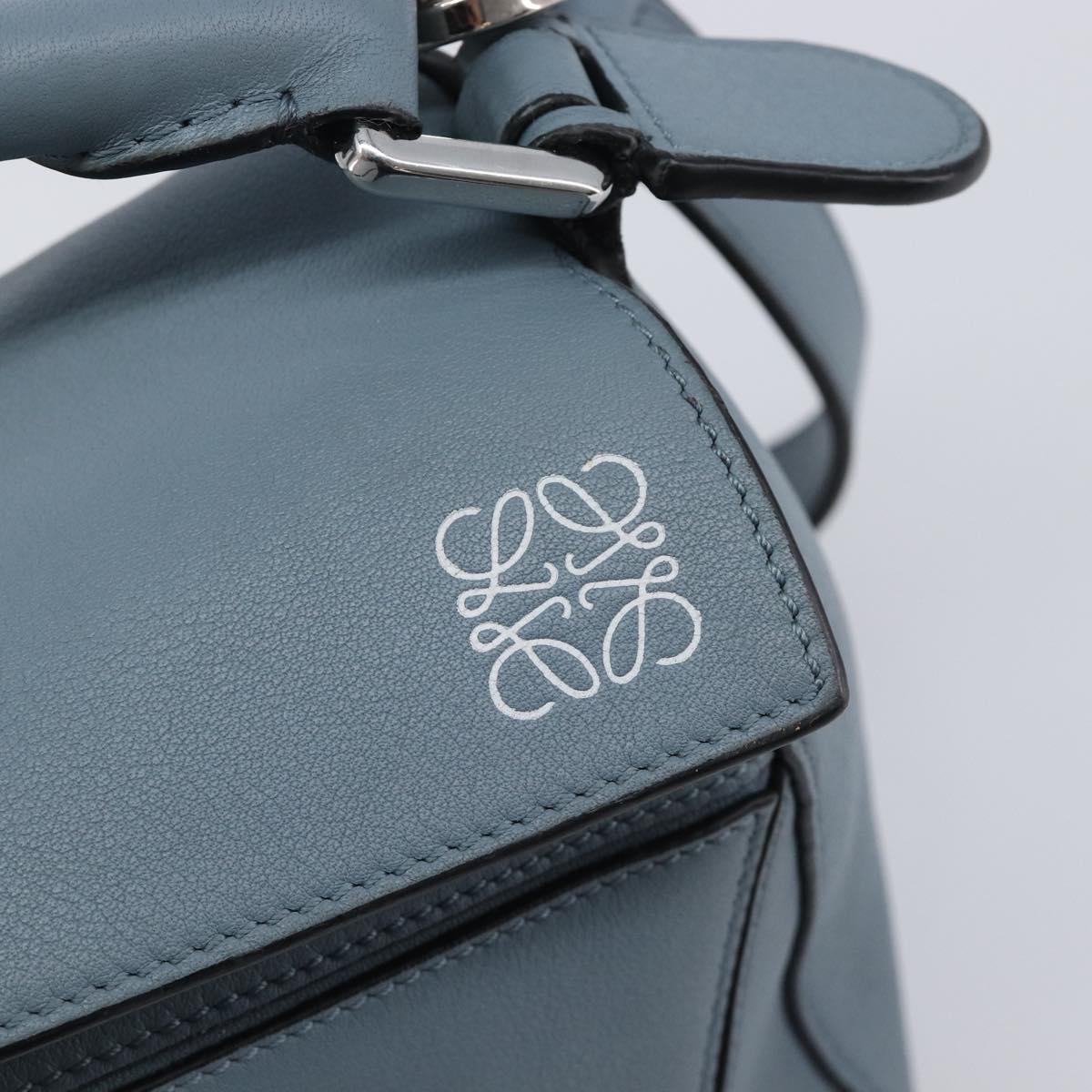 LOEWE Puzzle Bag Shoulder Bag Leather 2way Light Blue Silver Auth 209596M