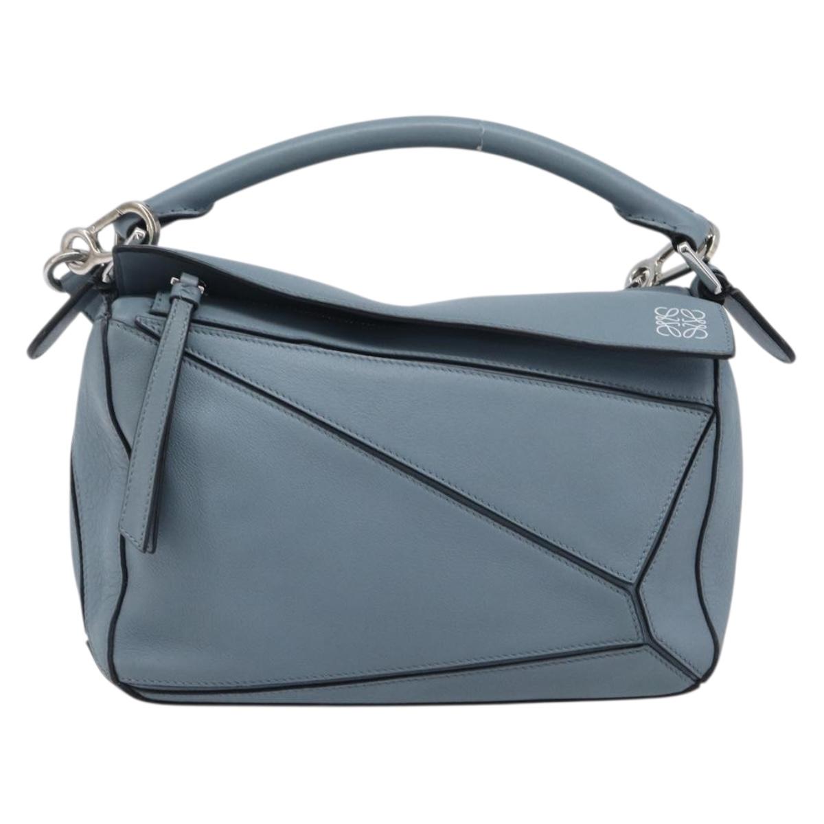 LOEWE Puzzle Bag Shoulder Bag Leather 2way Light Blue Silver Auth 209596M