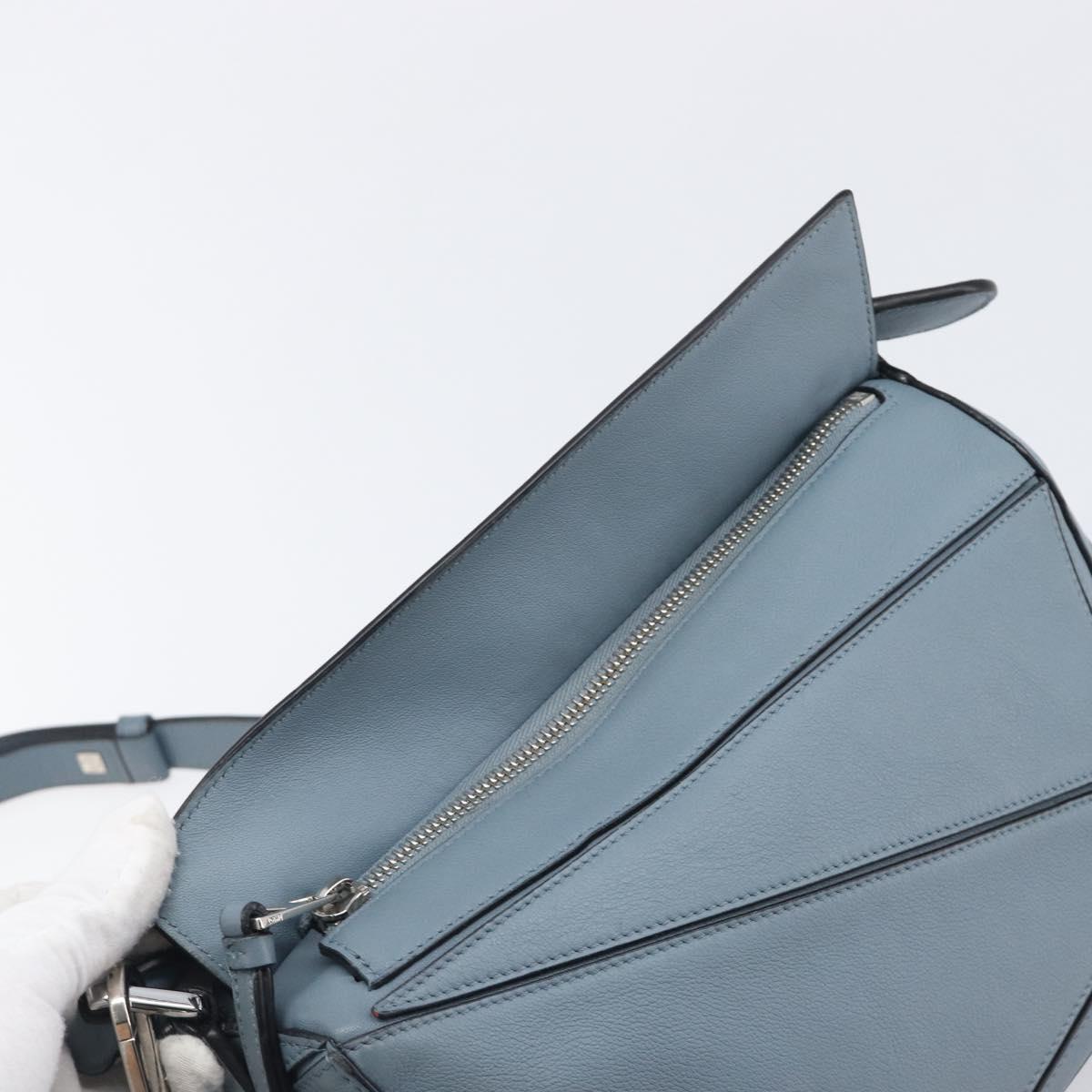 LOEWE Puzzle Bag Shoulder Bag Leather 2way Light Blue Silver Auth 209596M
