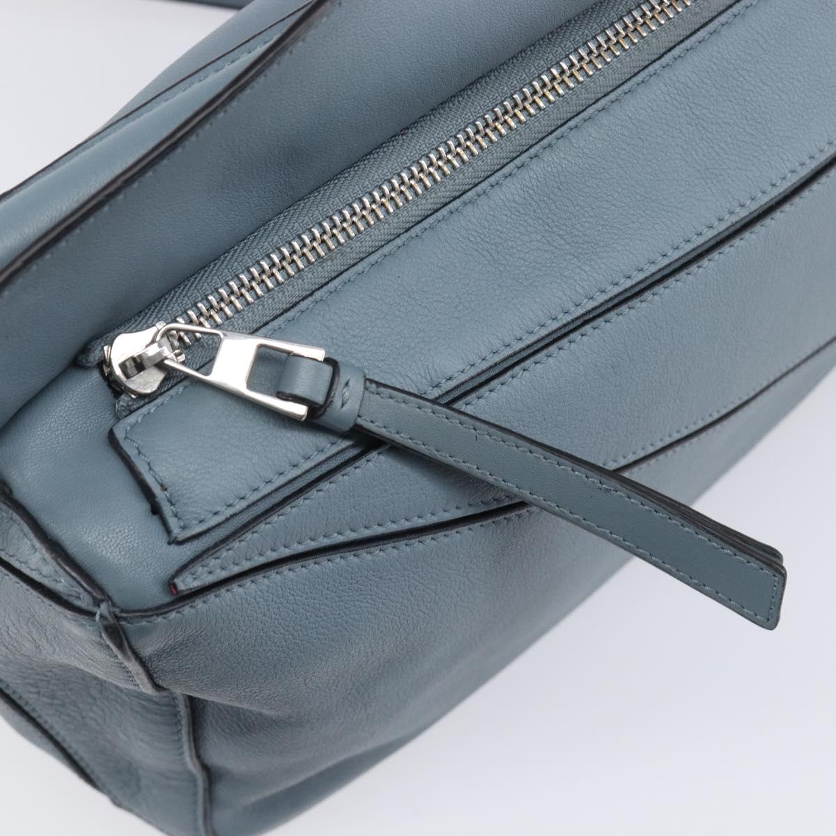 LOEWE Puzzle Bag Shoulder Bag Leather 2way Light Blue Silver Auth 209596M