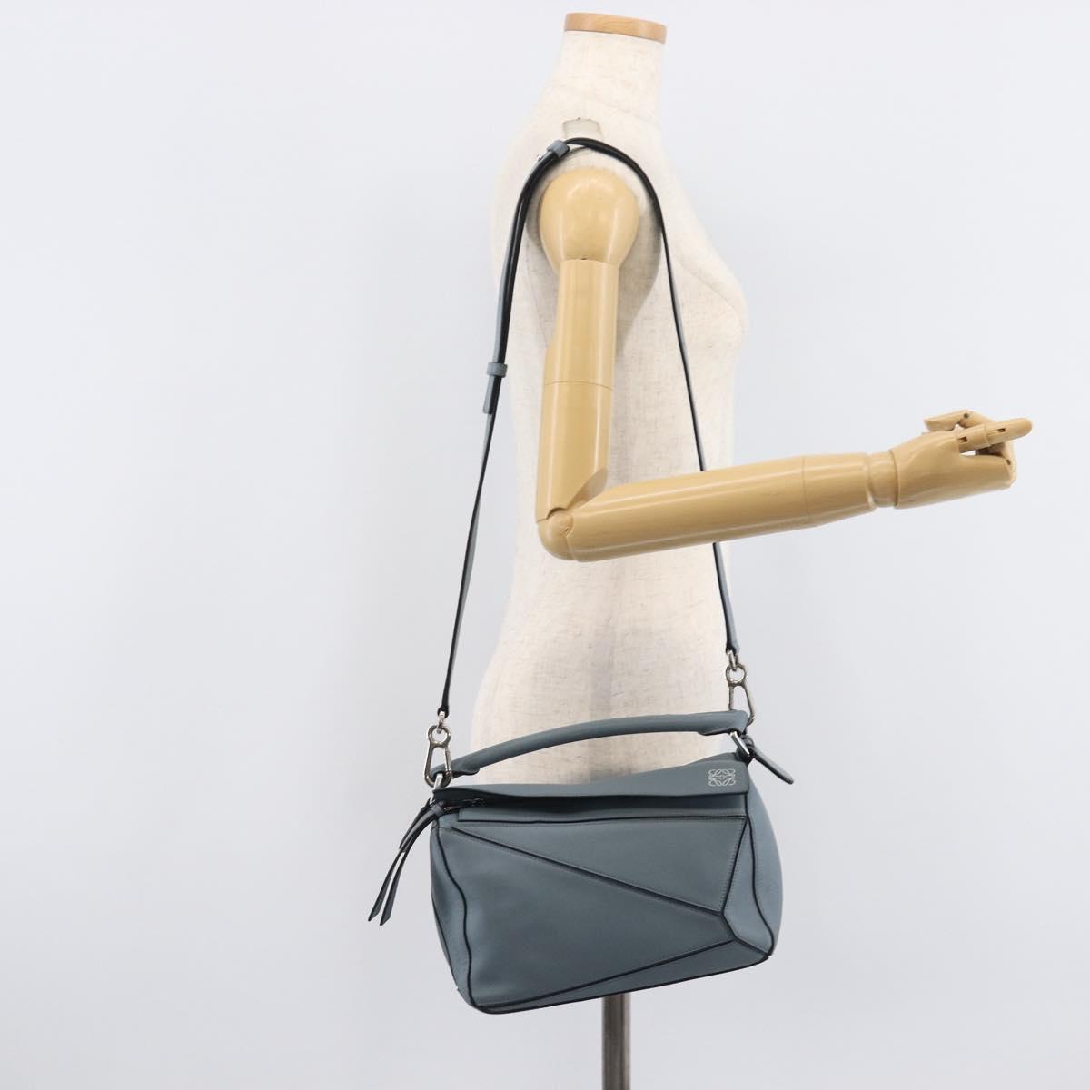 LOEWE Puzzle Bag Shoulder Bag Leather 2way Light Blue Silver Auth 209596M