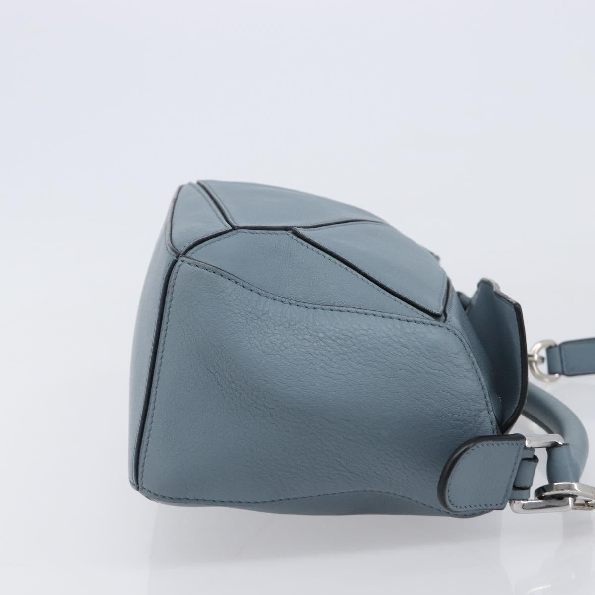 LOEWE Puzzle Bag Shoulder Bag Leather 2way Light Blue Silver Auth 209596M