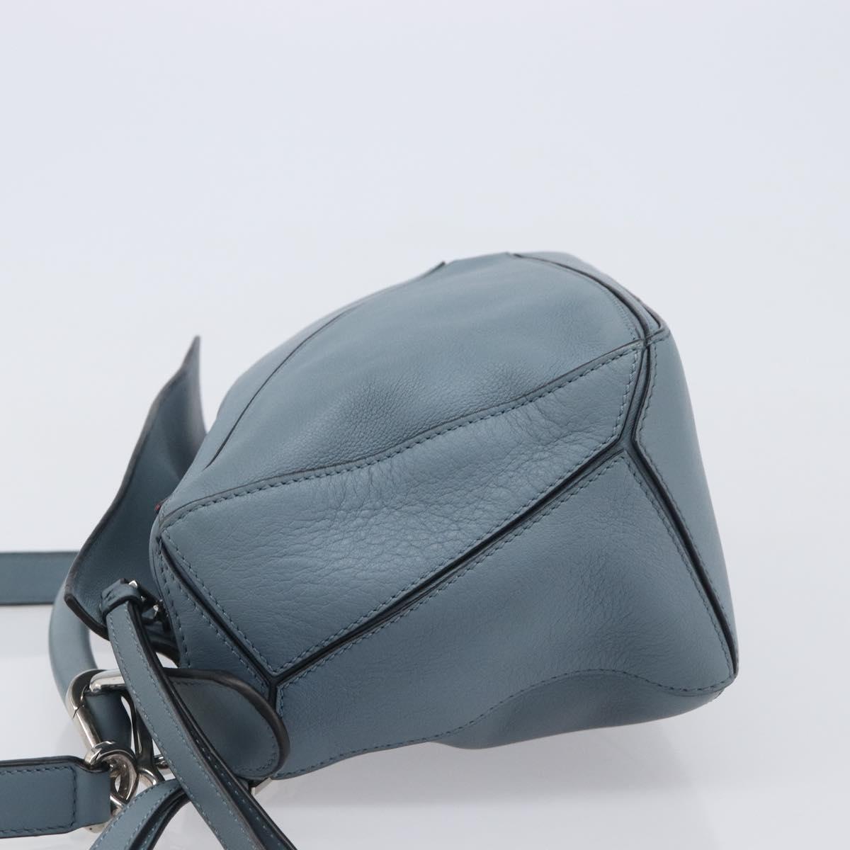 LOEWE Puzzle Bag Shoulder Bag Leather 2way Light Blue Silver Auth 209596M