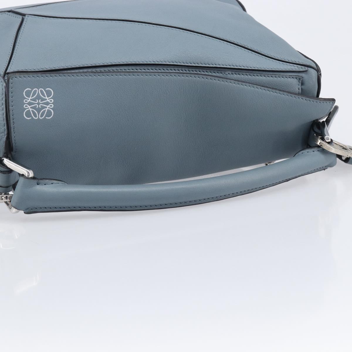 LOEWE Puzzle Bag Shoulder Bag Leather 2way Light Blue Silver Auth 209596M