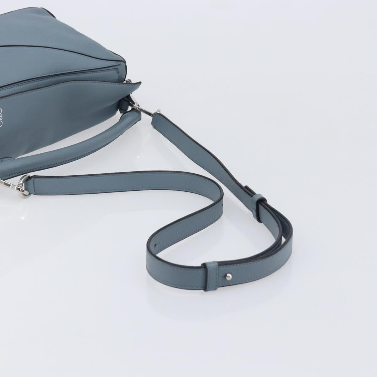 LOEWE Puzzle Bag Shoulder Bag Leather 2way Light Blue Silver Auth 209596M