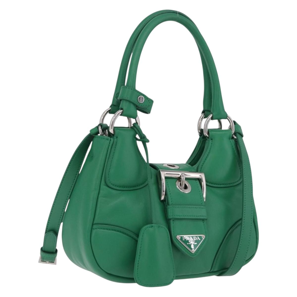 PRADA Hand Bag Leather 2way Green Silver Auth 209613SAM