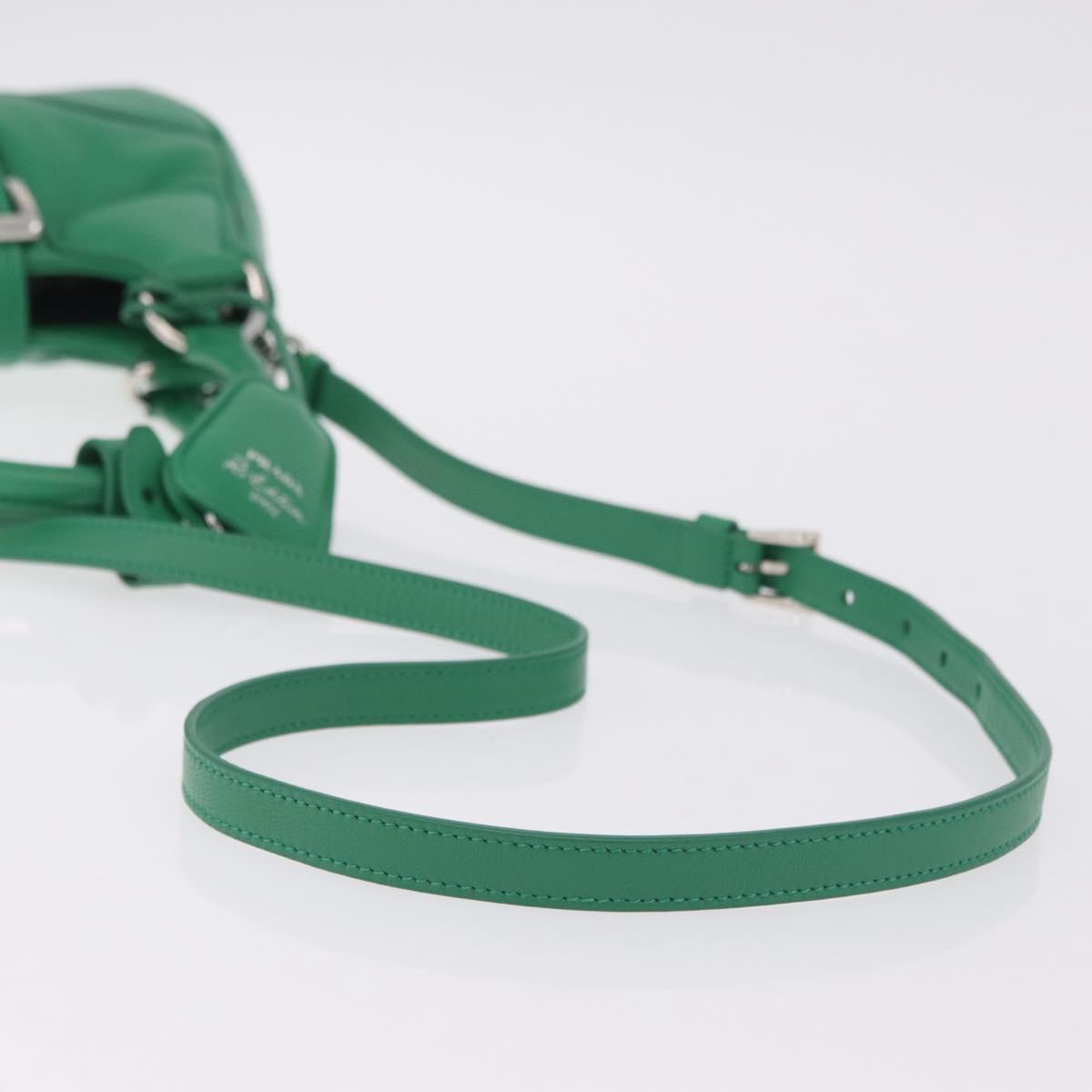 PRADA Hand Bag Leather 2way Green Silver Auth 209613SAM