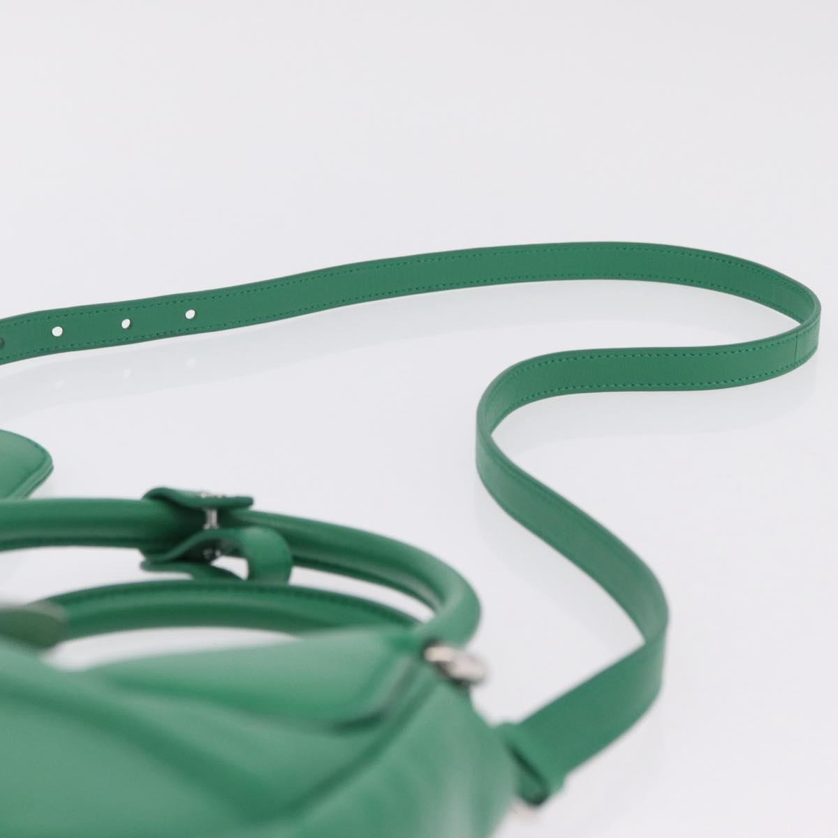 PRADA Hand Bag Leather 2way Green Silver Auth 209613SAM