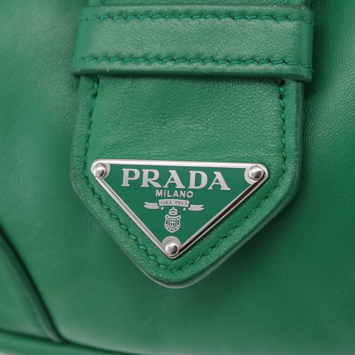 PRADA Hand Bag Leather 2way Green Silver Auth 209613SAM