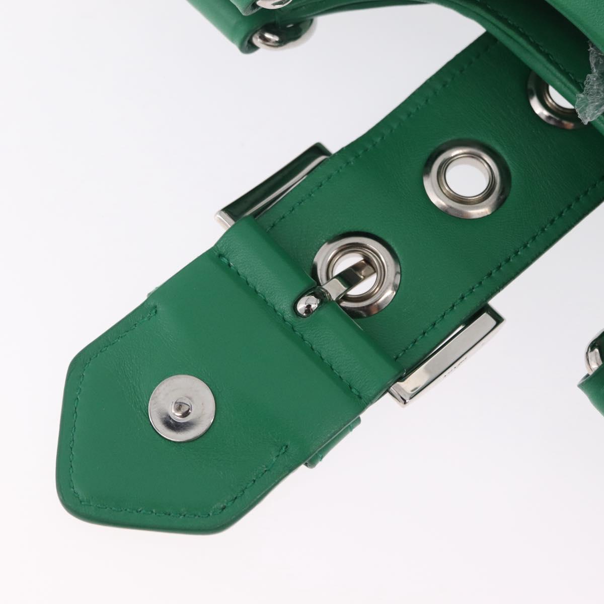 PRADA Hand Bag Leather 2way Green Silver Auth 209613SAM