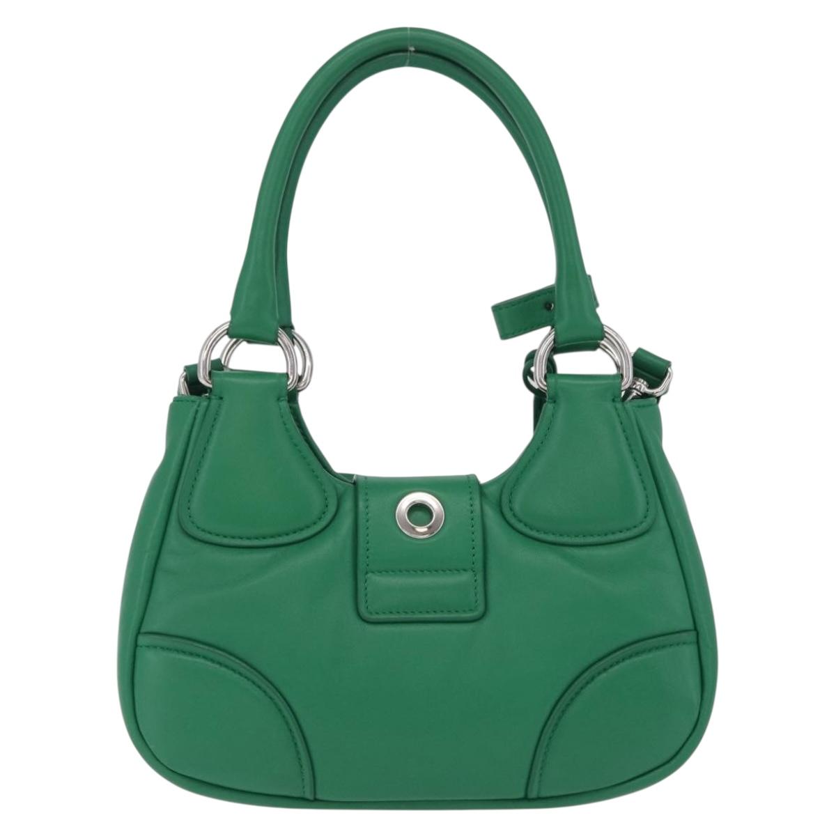 PRADA Hand Bag Leather 2way Green Silver Auth 209613SAM