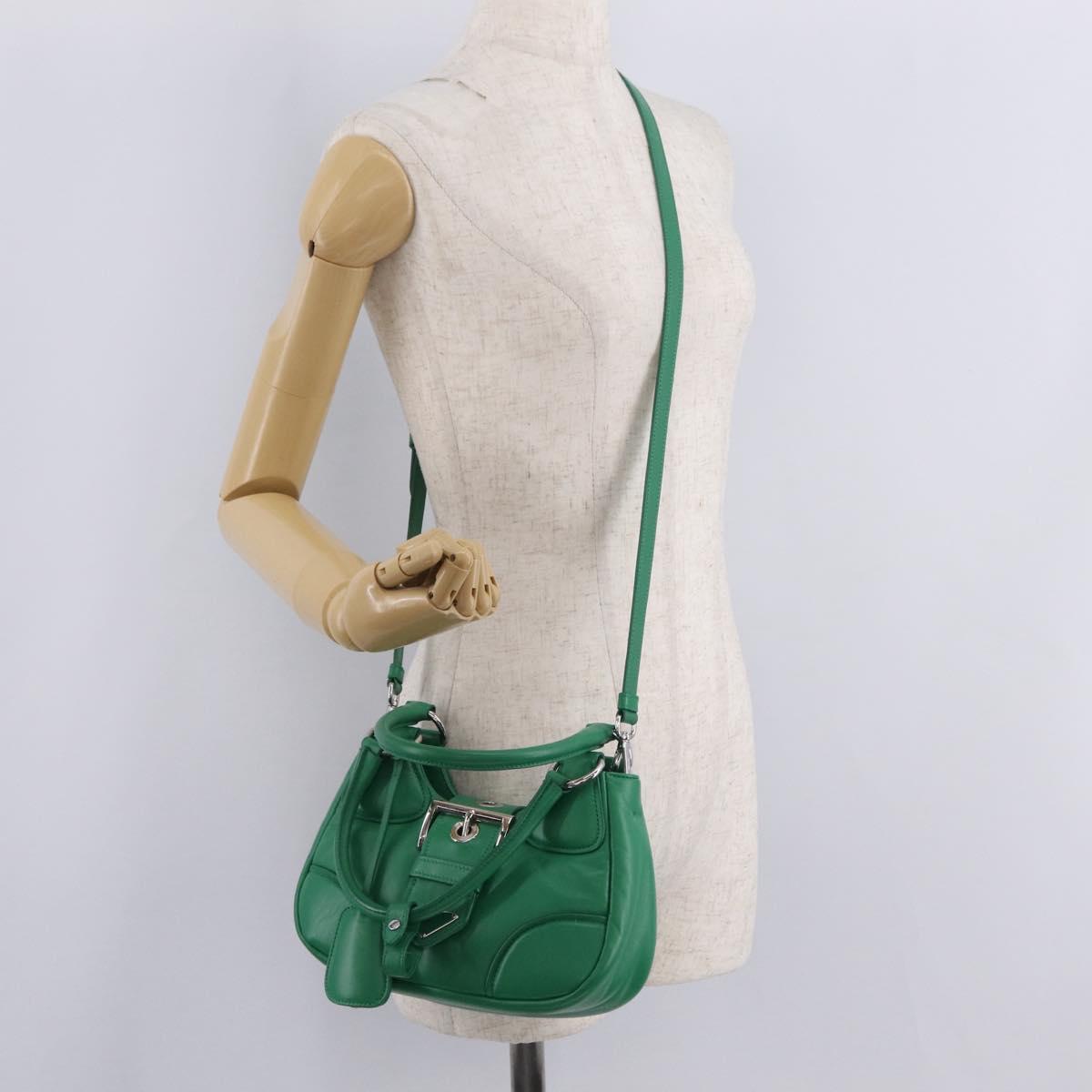 PRADA Hand Bag Leather 2way Green Silver Auth 209613SAM