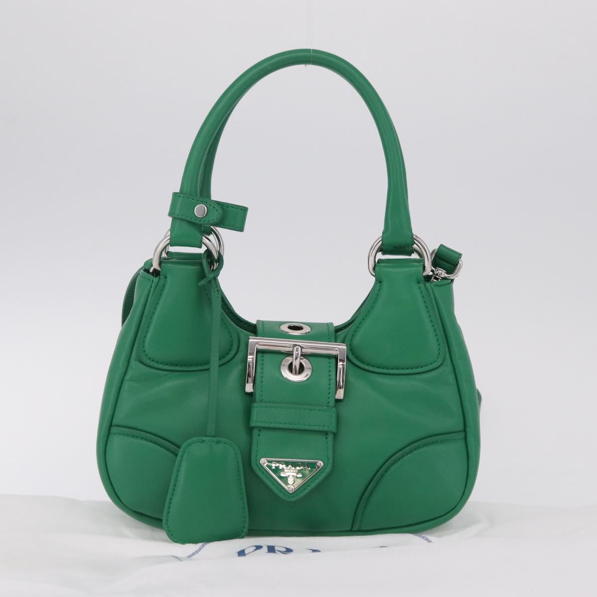 PRADA Hand Bag Leather 2way Green Silver Auth 209613SAM