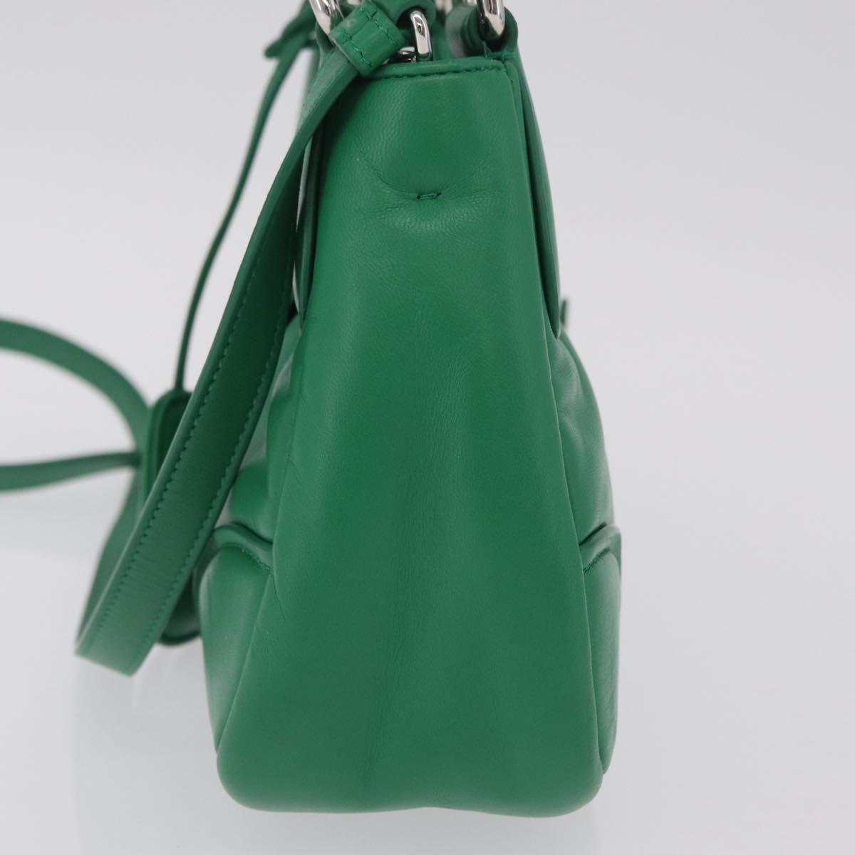 PRADA Hand Bag Leather 2way Green Silver Auth 209613SAM