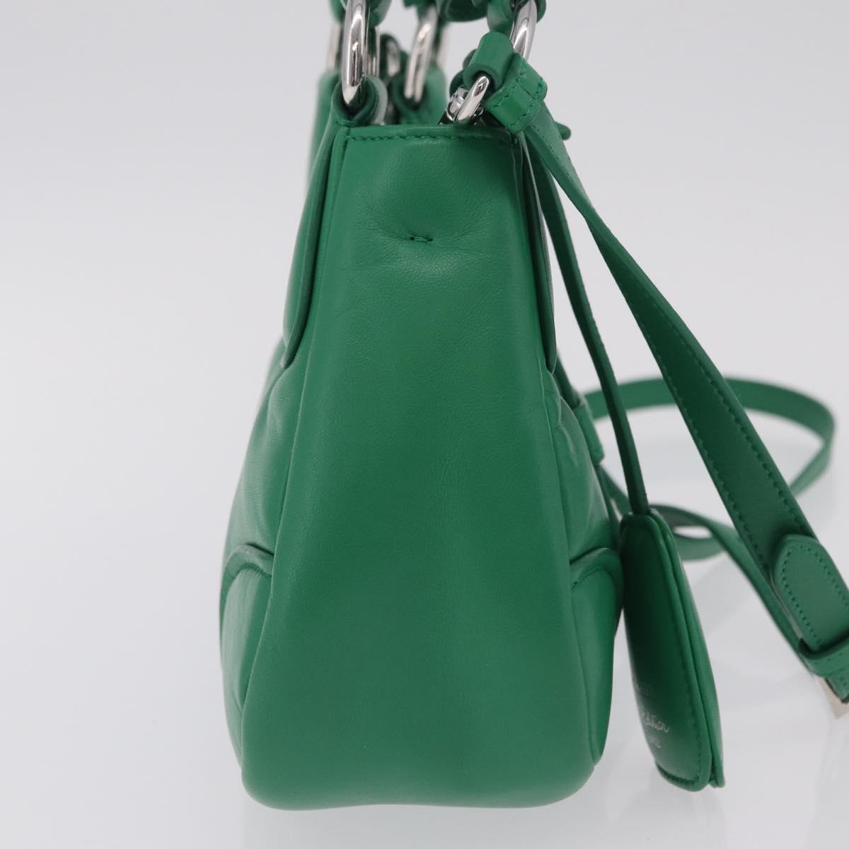 PRADA Hand Bag Leather 2way Green Silver Auth 209613SAM