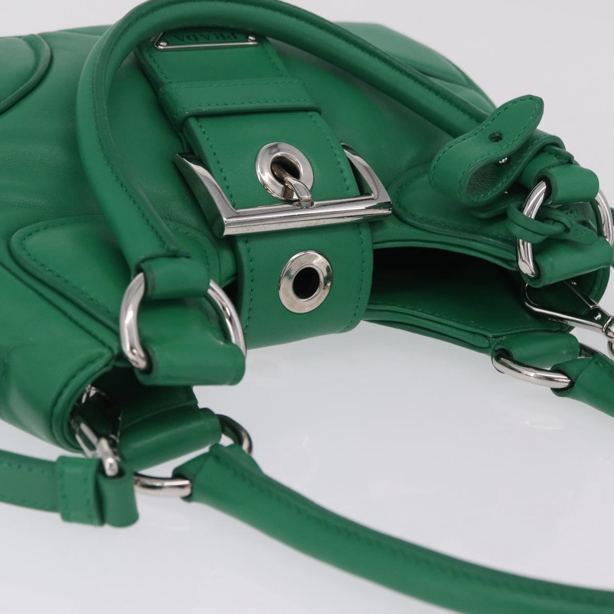 PRADA Hand Bag Leather 2way Green Silver Auth 209613SAM