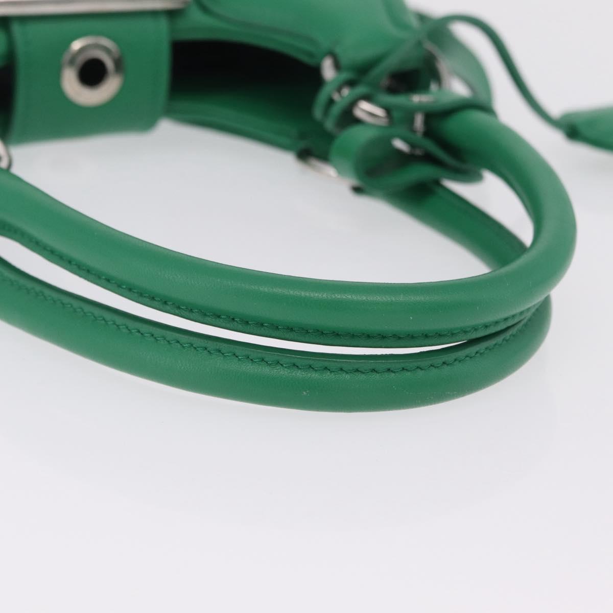 PRADA Hand Bag Leather 2way Green Silver Auth 209613SAM