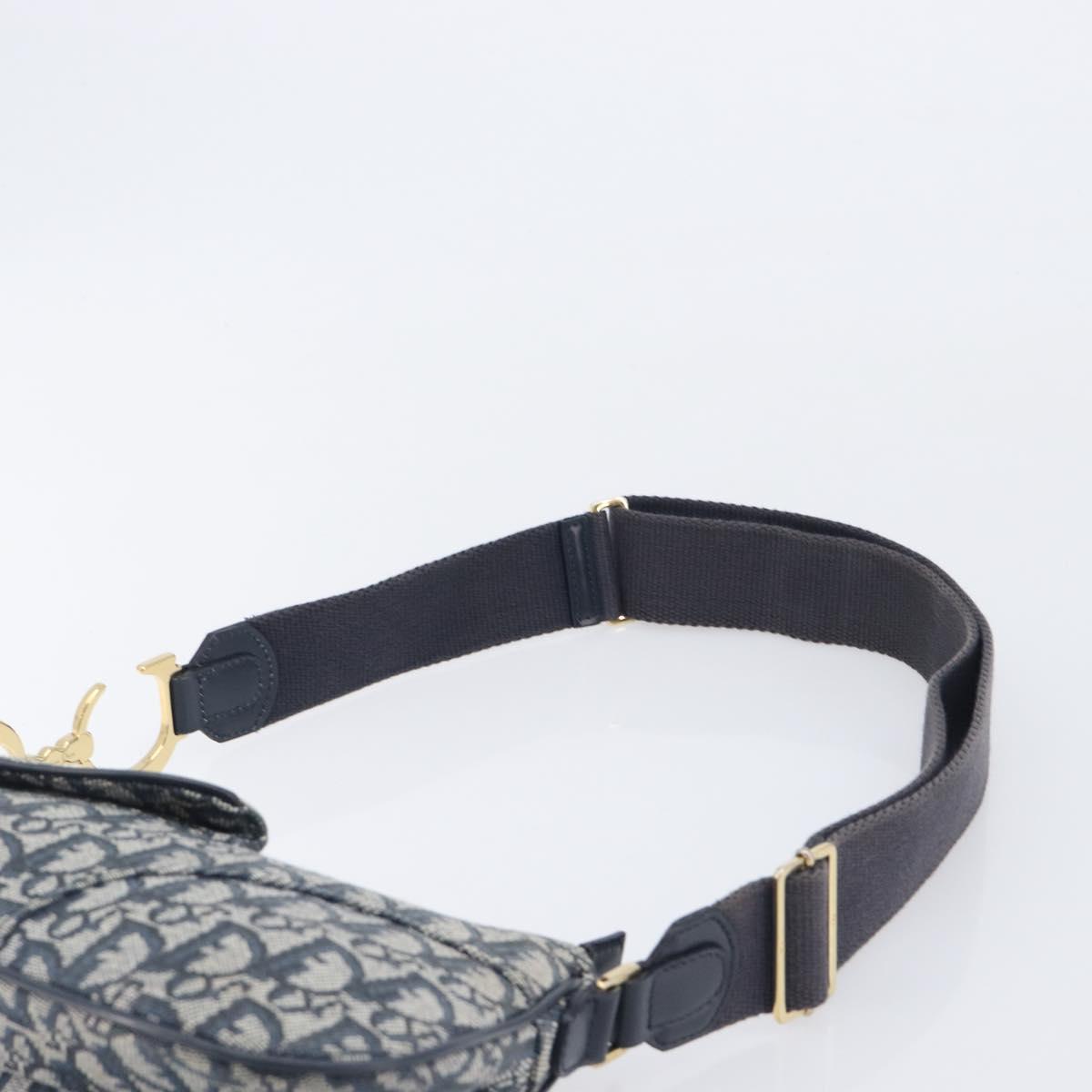 Christian Dior Trotter Canvas Saddle Shoulder Bag Navy Gold Tone Auth 209622V