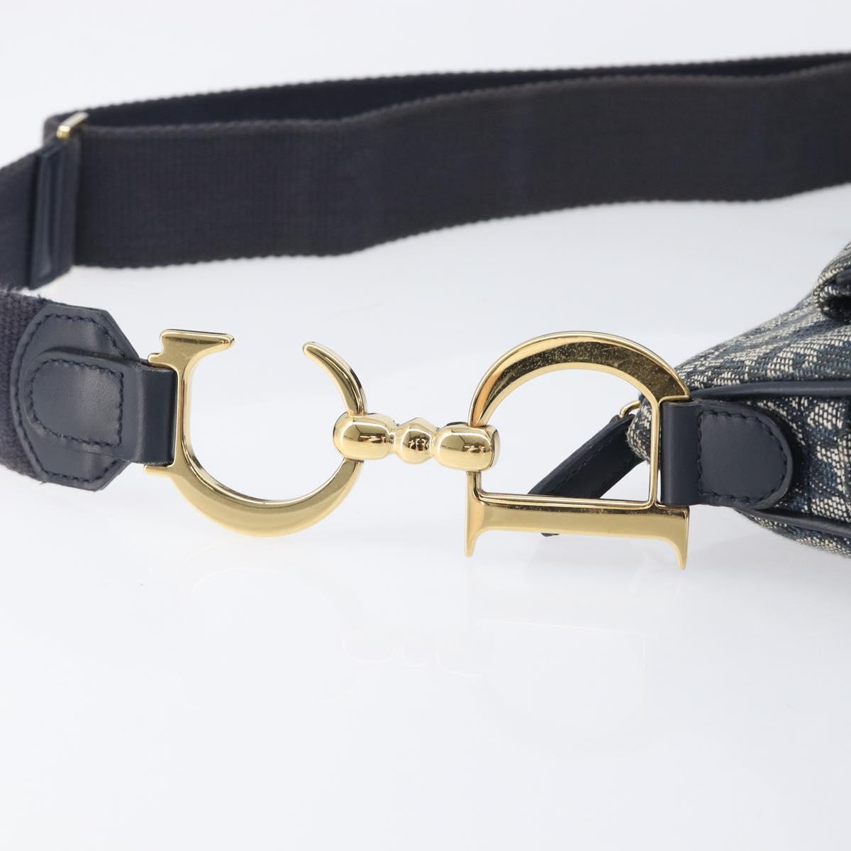 Christian Dior Trotter Canvas Saddle Shoulder Bag Navy Gold Tone Auth 209622V