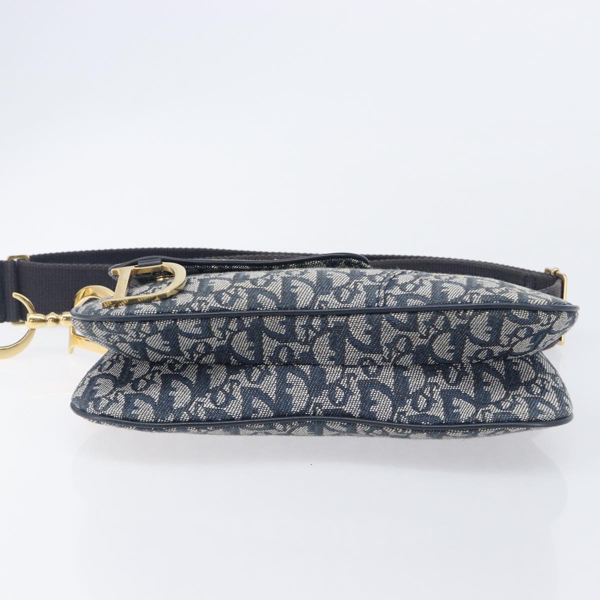 Christian Dior Trotter Canvas Saddle Shoulder Bag Navy Gold Tone Auth 209622V