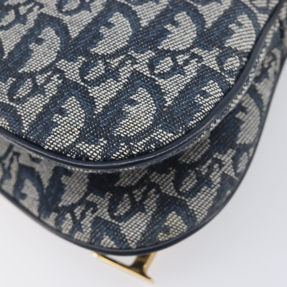 Christian Dior Trotter Canvas Saddle Shoulder Bag Navy Gold Tone Auth 209622V
