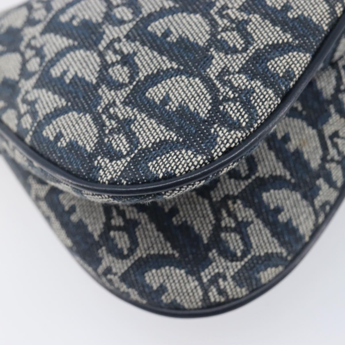 Christian Dior Trotter Canvas Saddle Shoulder Bag Navy Gold Tone Auth 209622V