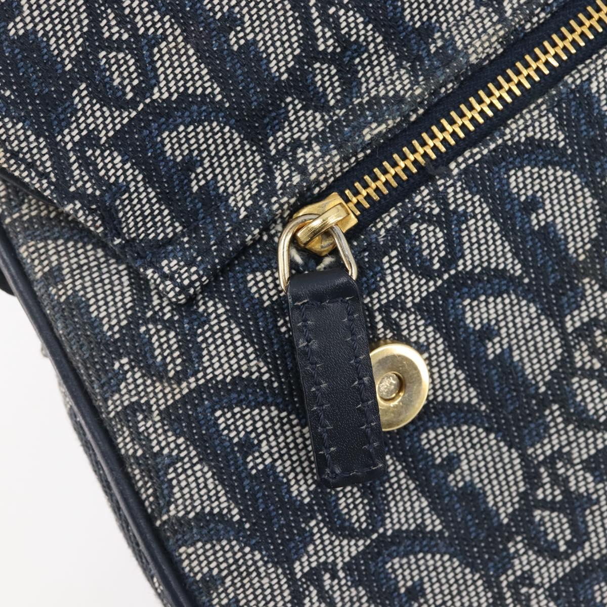 Christian Dior Trotter Canvas Saddle Shoulder Bag Navy Gold Tone Auth 209622V