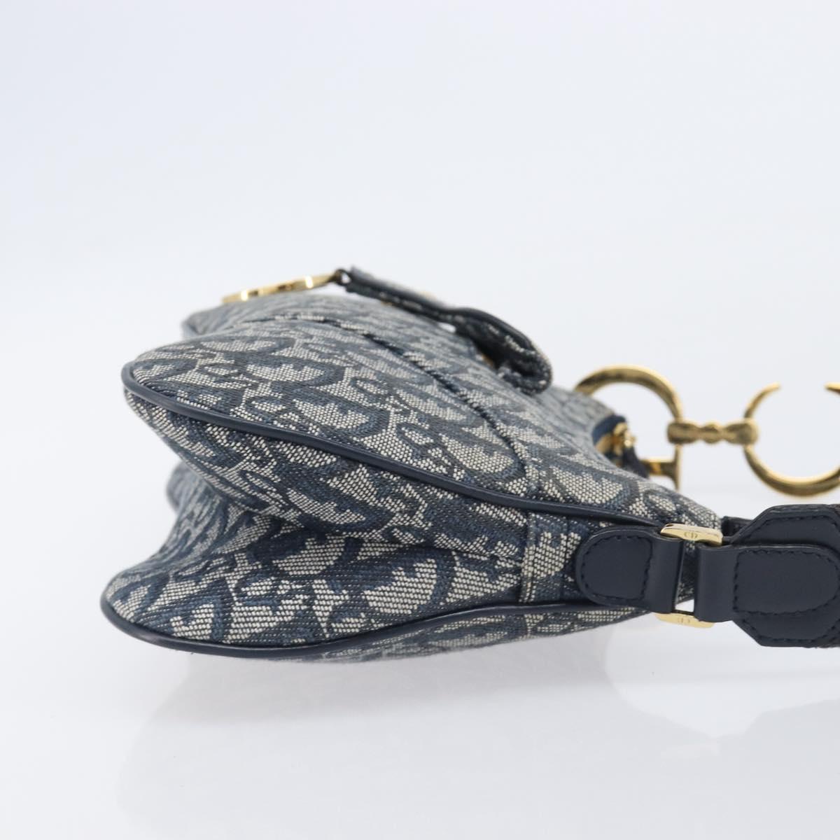 Christian Dior Trotter Canvas Saddle Shoulder Bag Navy Gold Tone Auth 209622V