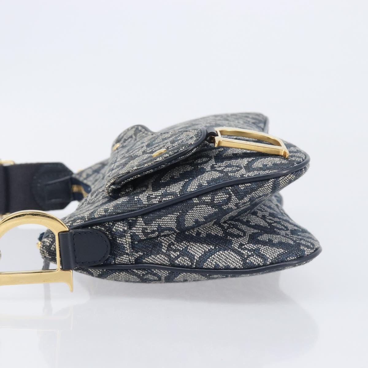 Christian Dior Trotter Canvas Saddle Shoulder Bag Navy Gold Tone Auth 209622V