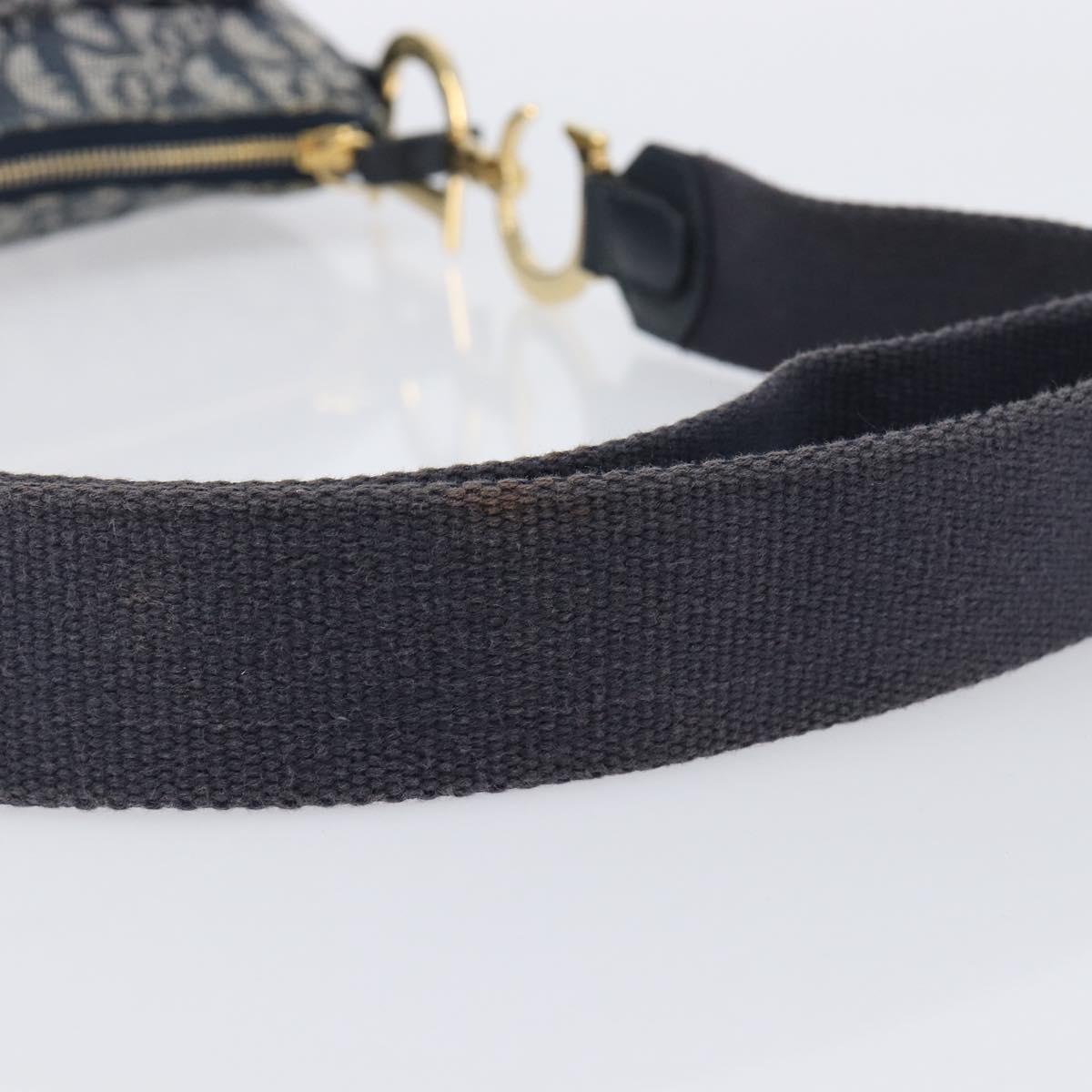 Christian Dior Trotter Canvas Saddle Shoulder Bag Navy Gold Tone Auth 209622V