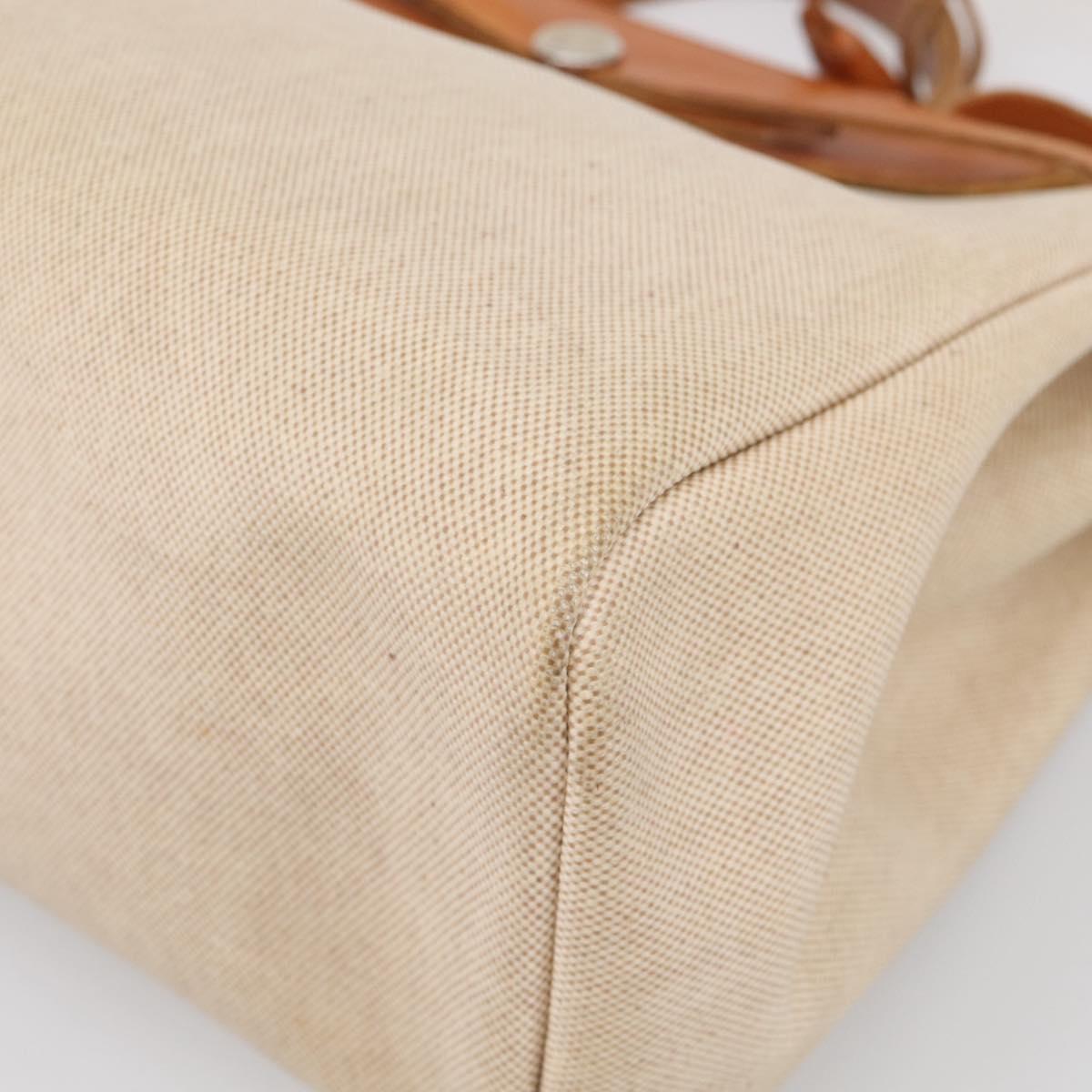 HERMES Herbag GM Hand Bag Canvas 2way Beige Silver Auth 209630