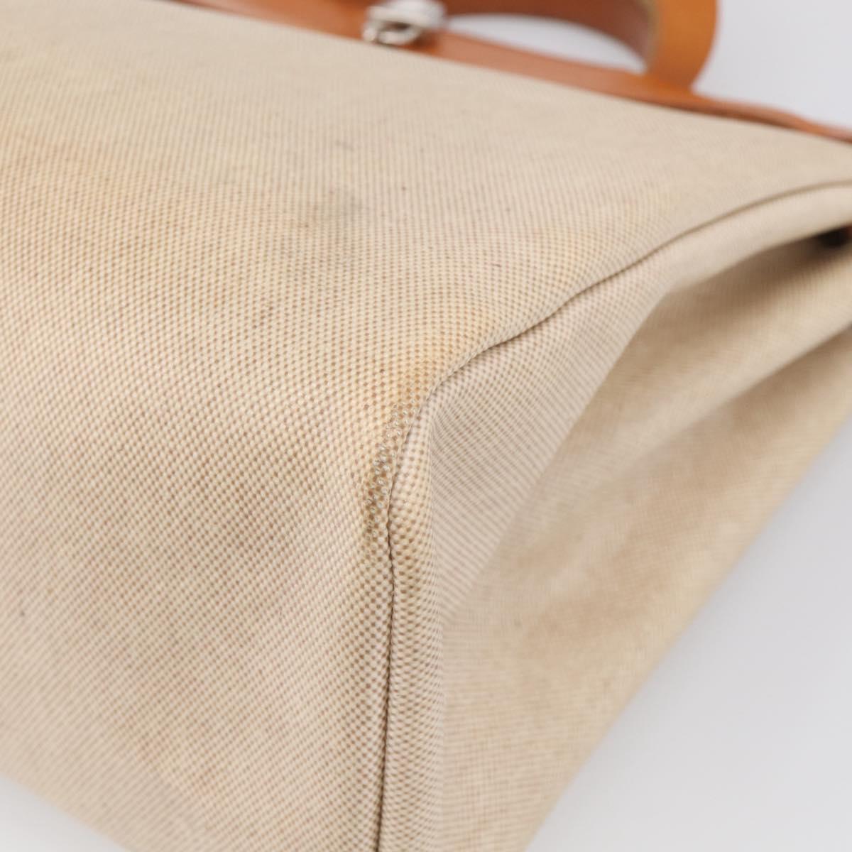 HERMES Herbag GM Hand Bag Canvas 2way Beige Silver Auth 209630