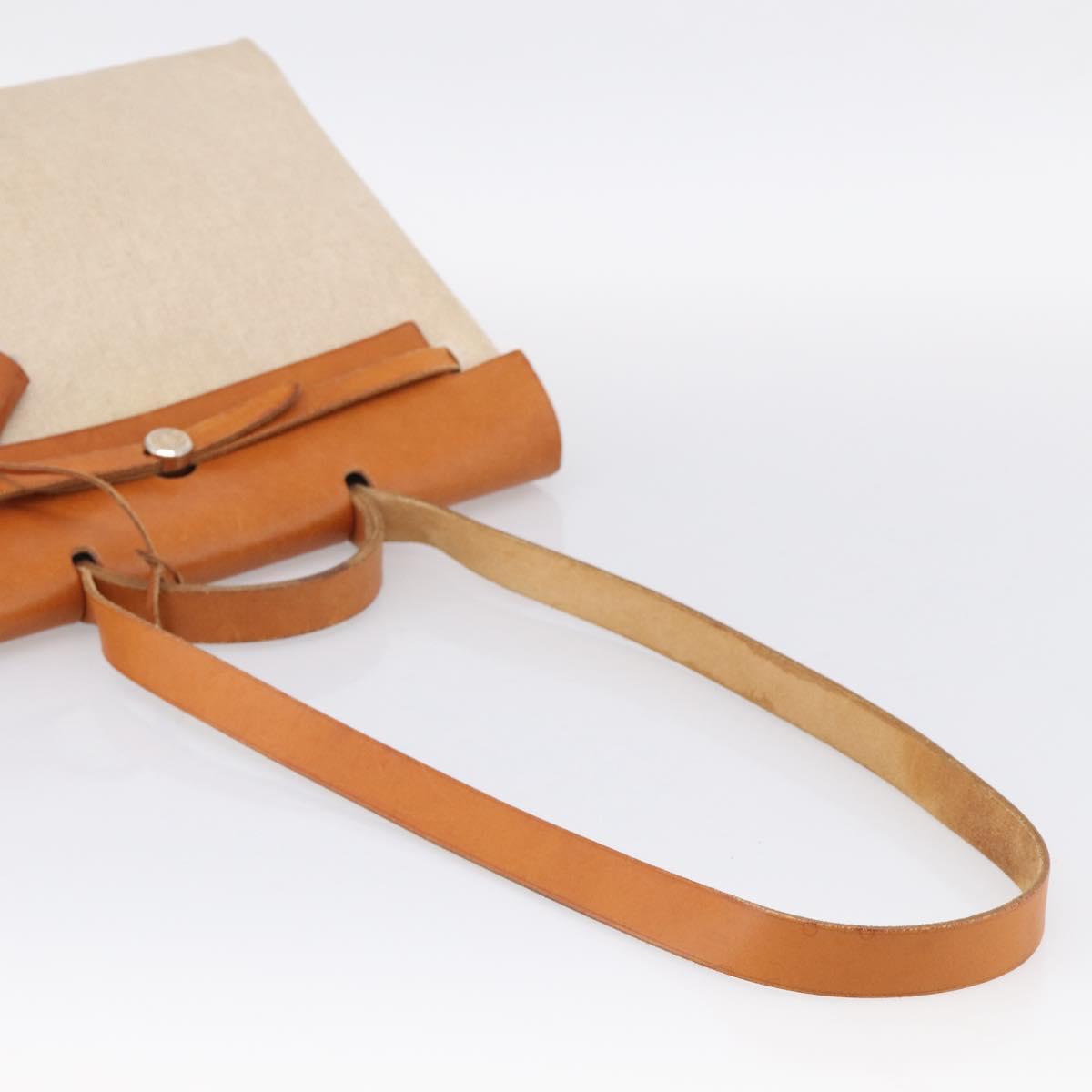 HERMES Herbag GM Hand Bag Canvas 2way Beige Silver Auth 209630