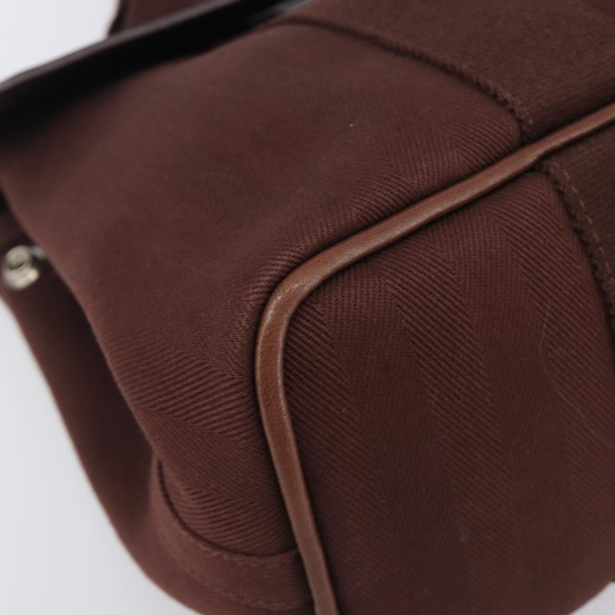 HERMES Valparaiso PM Hand Bag Canvas Brown Silver Auth 209635V