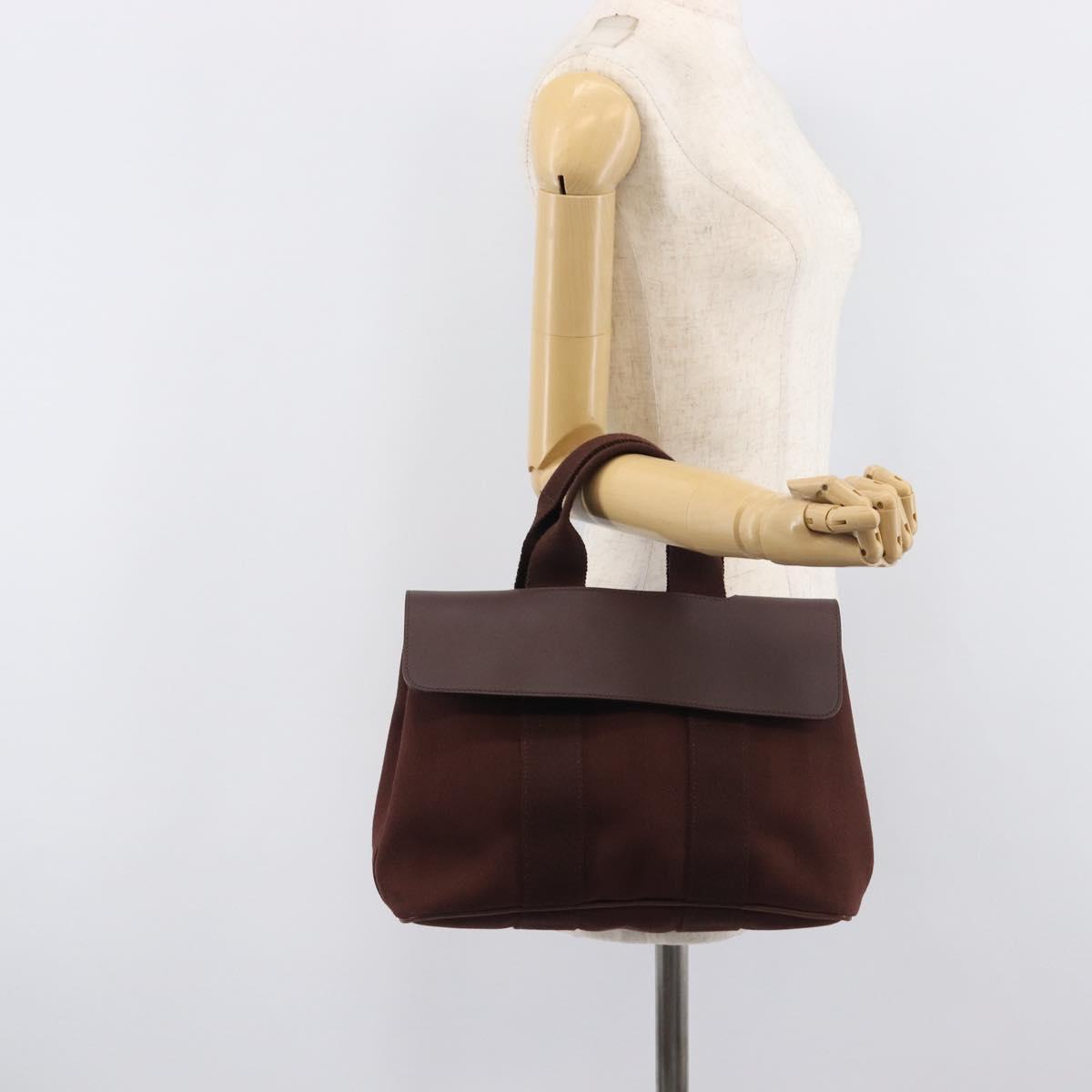 HERMES Valparaiso PM Hand Bag Canvas Brown Silver Auth 209635V