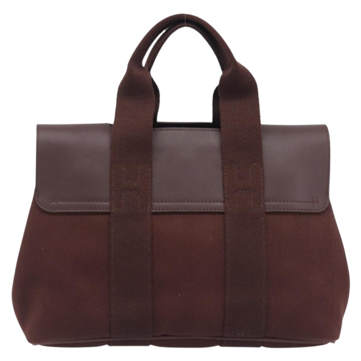 HERMES Valparaiso PM Hand Bag Canvas Brown Silver Auth 209635V