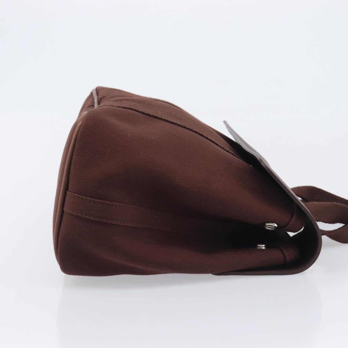 HERMES Valparaiso PM Hand Bag Canvas Brown Silver Auth 209635V