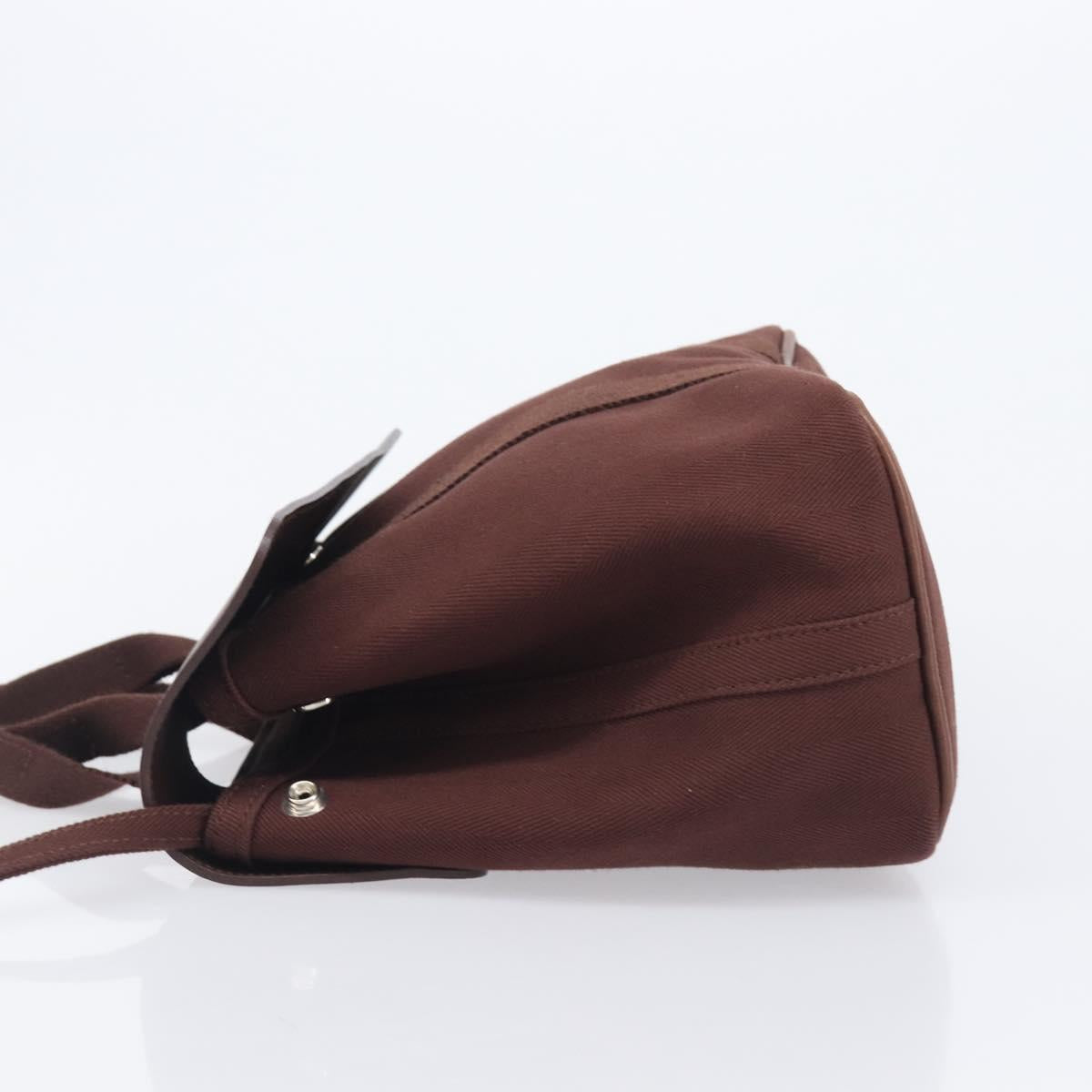 HERMES Valparaiso PM Hand Bag Canvas Brown Silver Auth 209635V