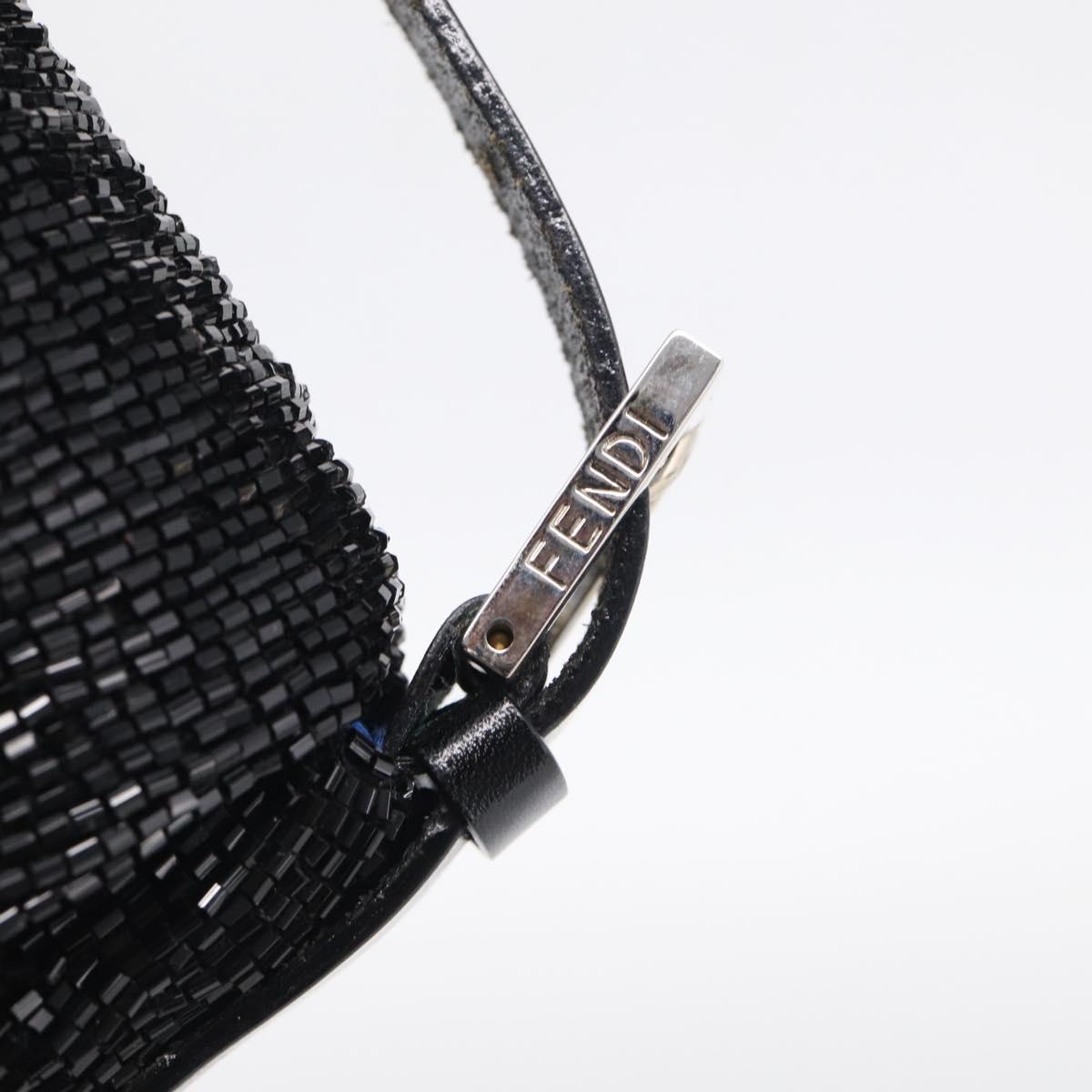 FENDI Mamma Baguette Shoulder Bag beads Black Silver Auth 209638SM