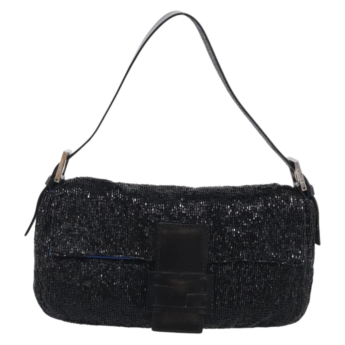FENDI Mamma Baguette Shoulder Bag beads Black Silver Auth 209638SM