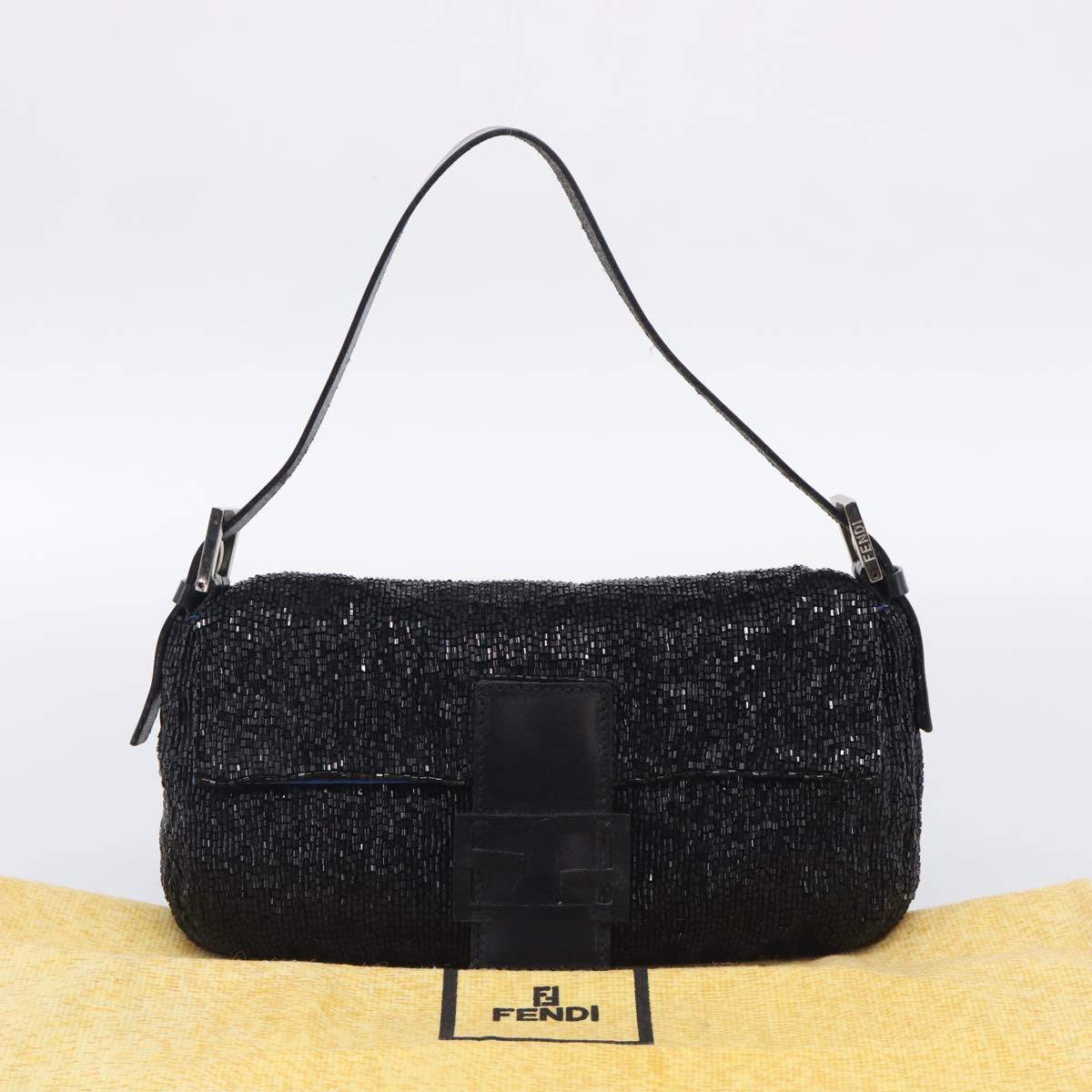 FENDI Mamma Baguette Shoulder Bag beads Black Silver Auth 209638SM