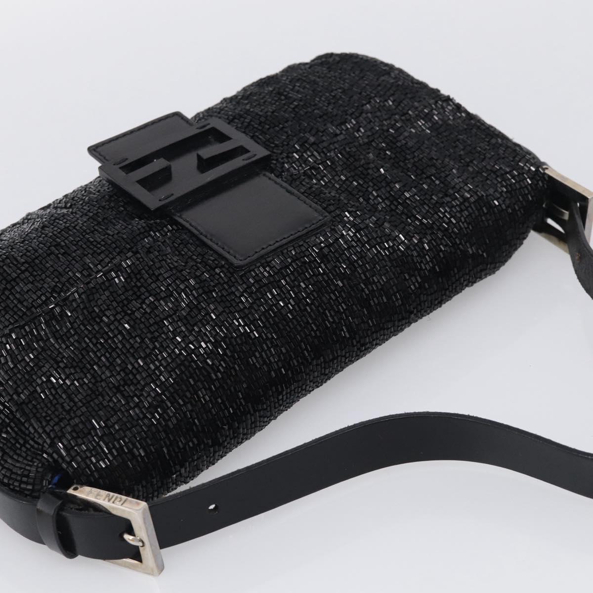 FENDI Mamma Baguette Shoulder Bag beads Black Silver Auth 209638SM