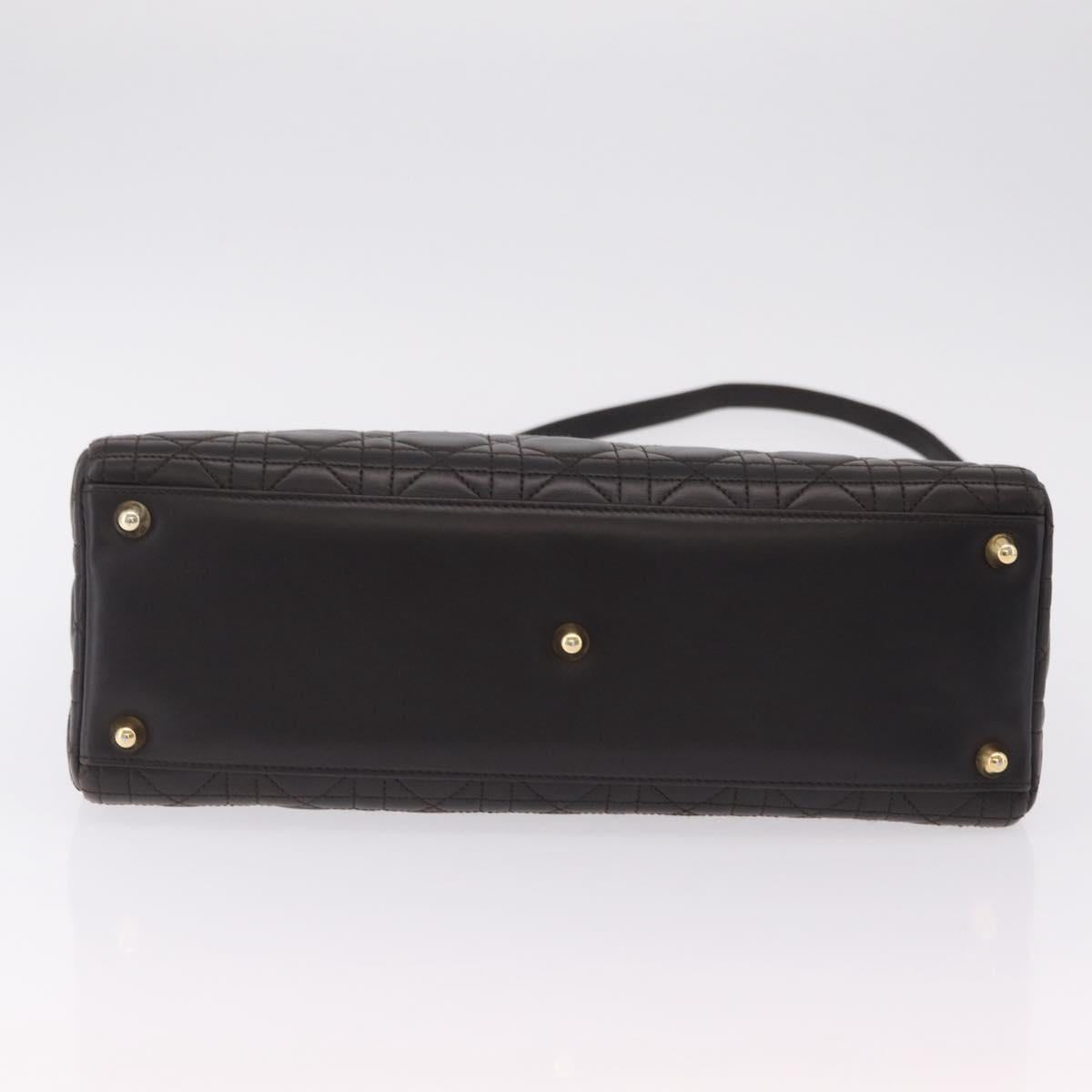 Christian Dior Canage Lady Dior Hand Bag Lamb Skin Dark Brown Gold Auth 209640V