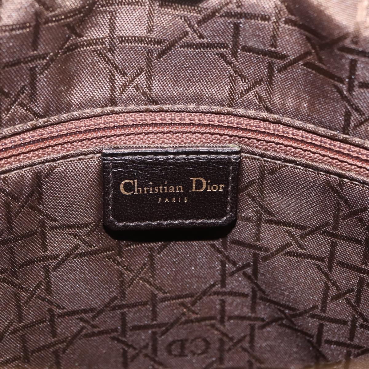 Christian Dior Canage Lady Dior Hand Bag Lamb Skin Dark Brown Gold Auth 209640V
