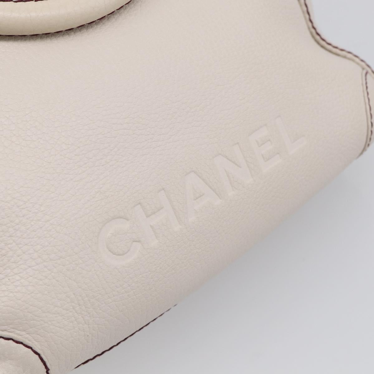 CHANEL Hand Bag Leather Ivory Silver CC Auth 209642V