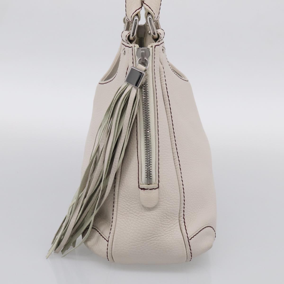 CHANEL Hand Bag Leather Ivory Silver CC Auth 209642V