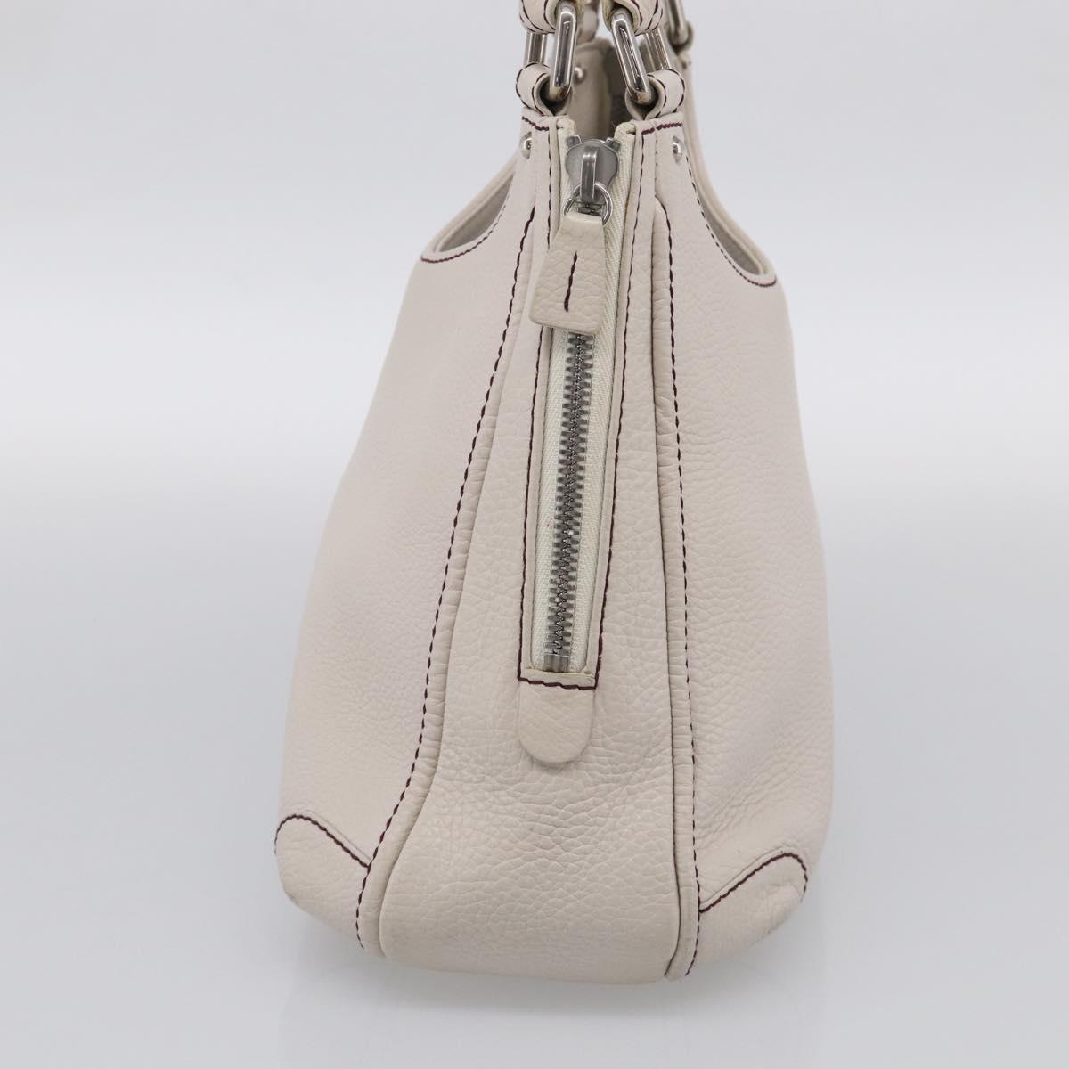 CHANEL Hand Bag Leather Ivory Silver CC Auth 209642V