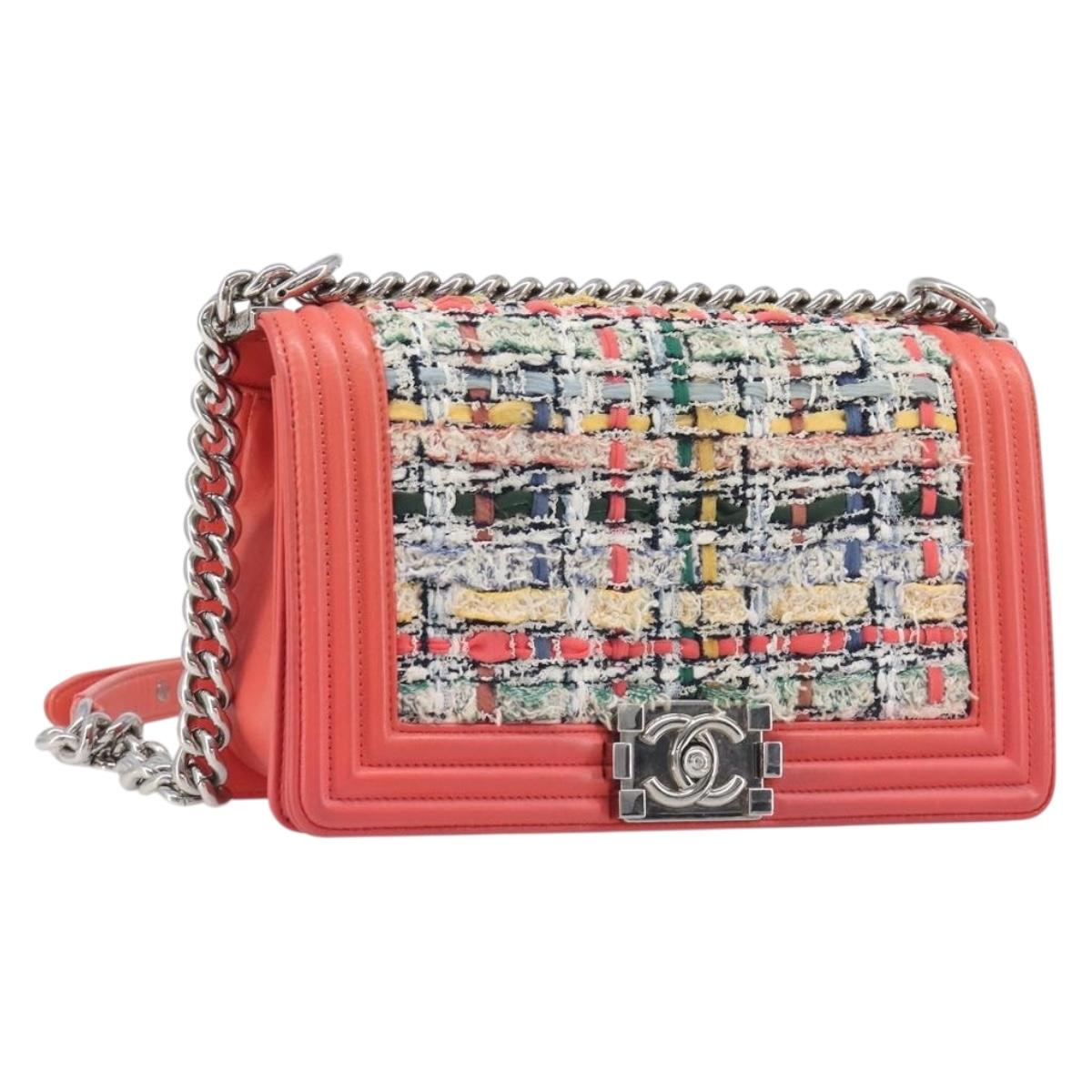 CHANEL Boy Chanel Chain Shoulder Bag Leather Tweed Multicolor CC Auth 209643SAM